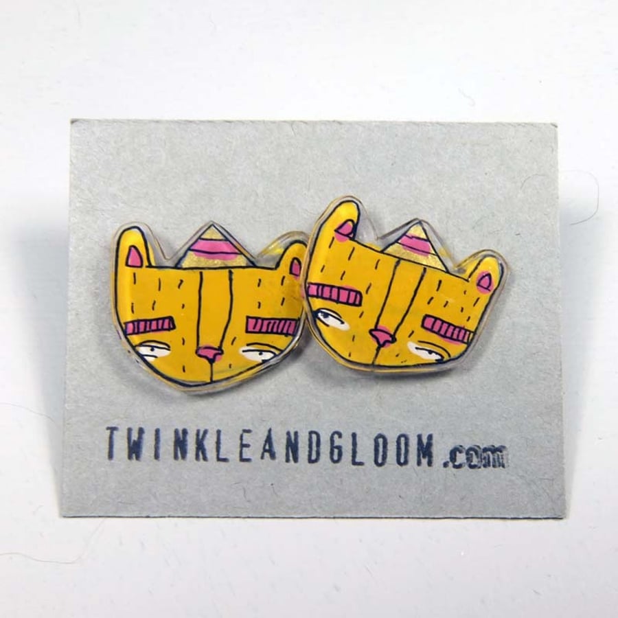 'Party Bear' Illustrated Ear studs- mustard