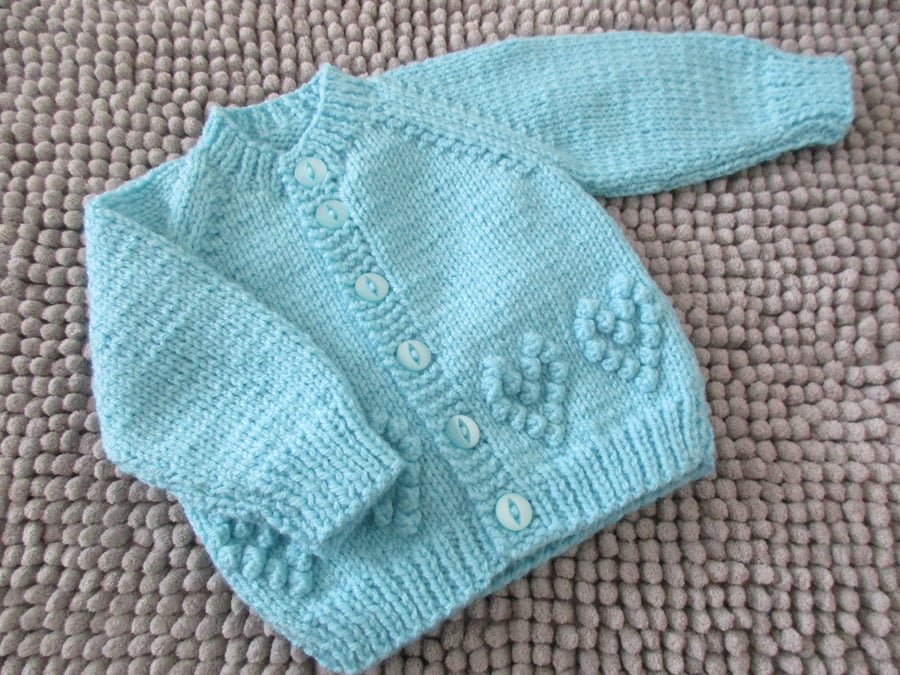 14" Turquoise Baby Round Neck Hearts Cardigan