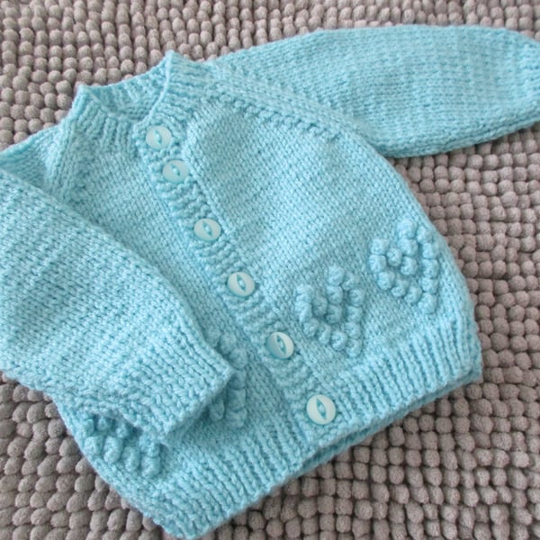 14" Turquoise Baby Round Neck Hearts Cardigan