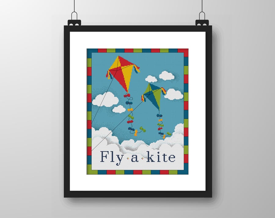 130 - Colourful Fly A Kite - Cross Stitch Pattern