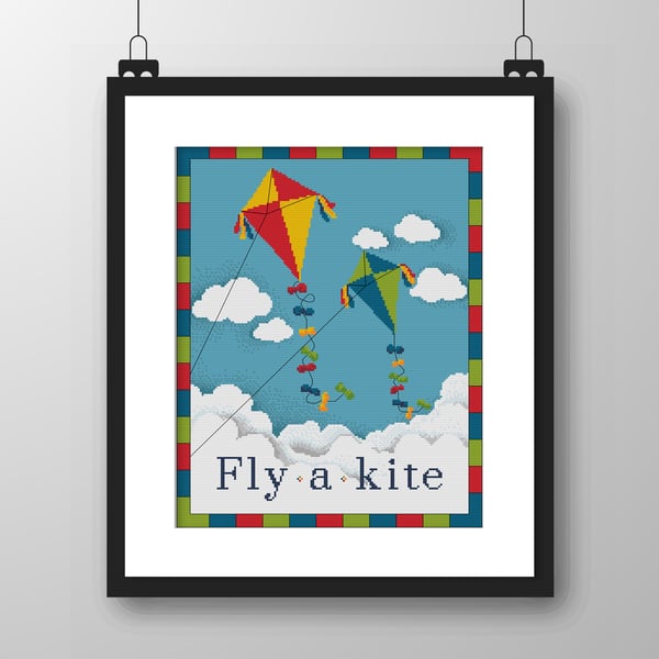 130 - Colourful Fly A Kite - Cross Stitch Pattern