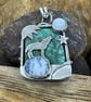 Wolf Pendant with African Turquoise, Moonstone and Dendritic Opal