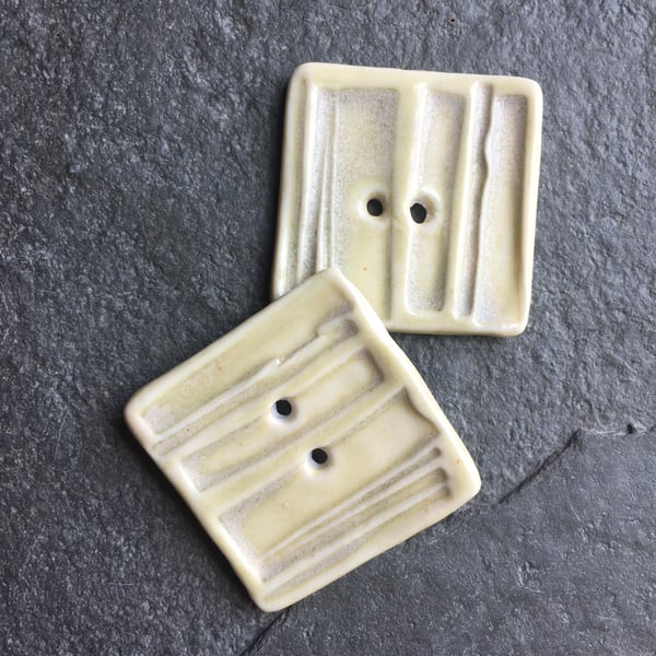 Porcelain buttons, square, set of 2 - parchment, cream size 3cm square