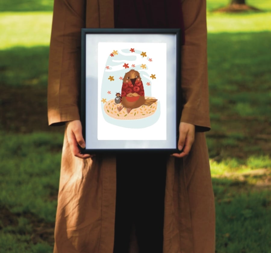 Autumn Illustrated A5 Sized Art Print Only Coco Ladybird and Bailey Robin 