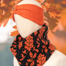 Burnt Orange & Teal Cowl. Acorns & Oak Leaves Snood. Autumn Infinity Scarf.