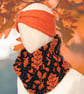 Burnt Orange & Teal Cowl. Acorns & Oak Leaves Snood. Autumn Infinity Scarf.