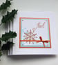 CHRISTMAS  CARDS ( pack of 4 ) 'Noel'. Snowflakes. Copper, blue.  - Image 1