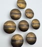 8 Metal Buttons, Central Striped Design, 15mm Wide, Old Brass Finish LARP