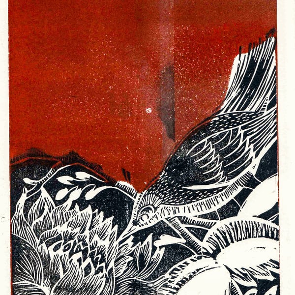 Winter bird Lino print