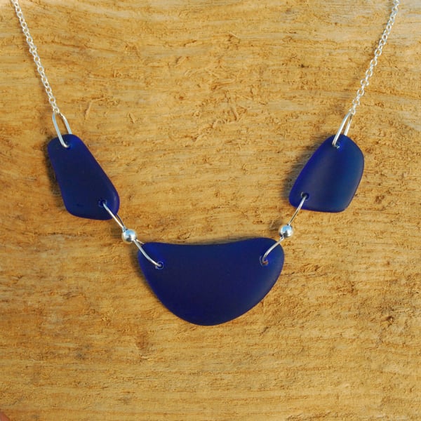 Blue beach glass necklace 