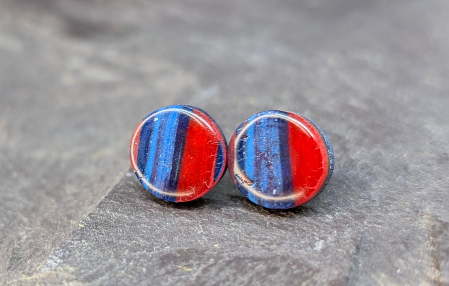 Handcrafted deep blue and red stud earrings