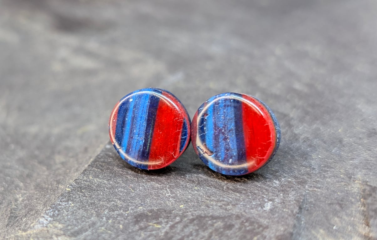 Handcrafted deep blue and red stud earrings