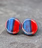 Handcrafted deep blue and red stud earrings