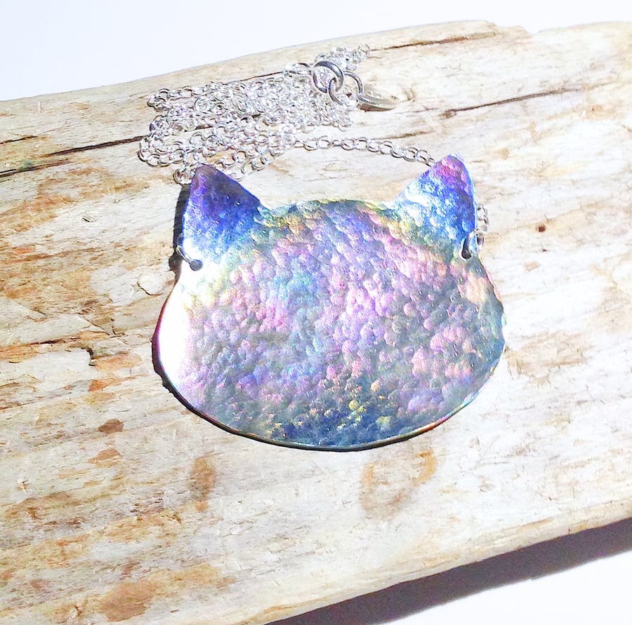 Coloured Titanium Cat Necklace - UK Free Post