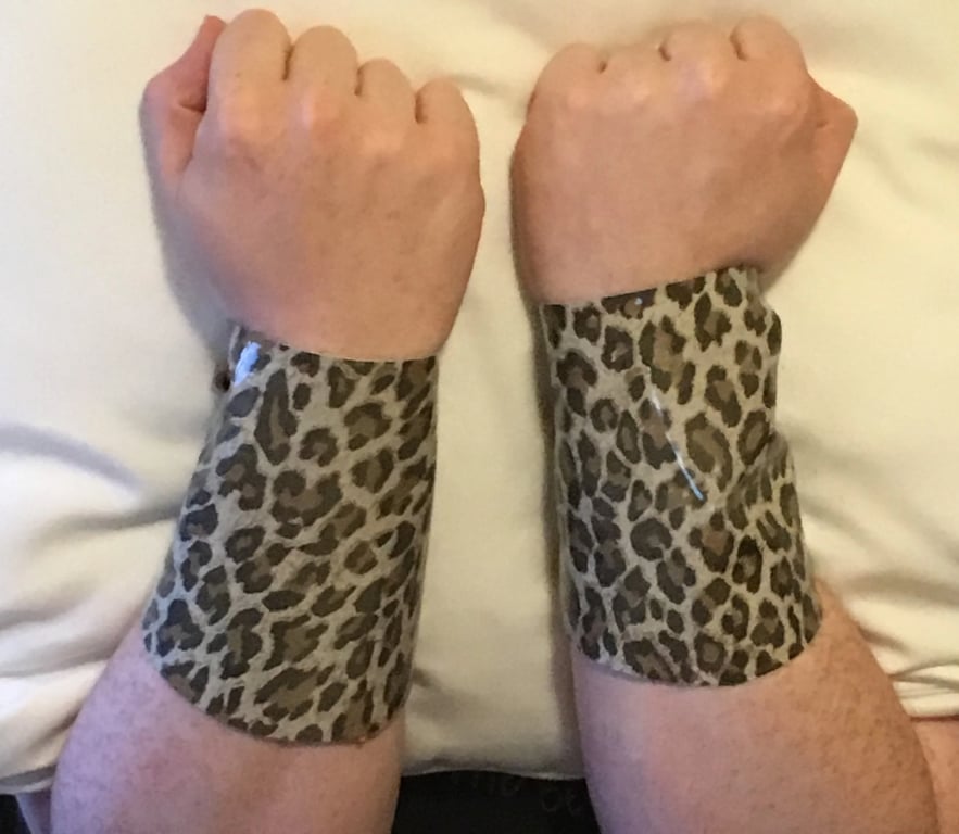 Small Pair Cheetah Animal Print Patent Leather Bracers - FREE SHIPPING