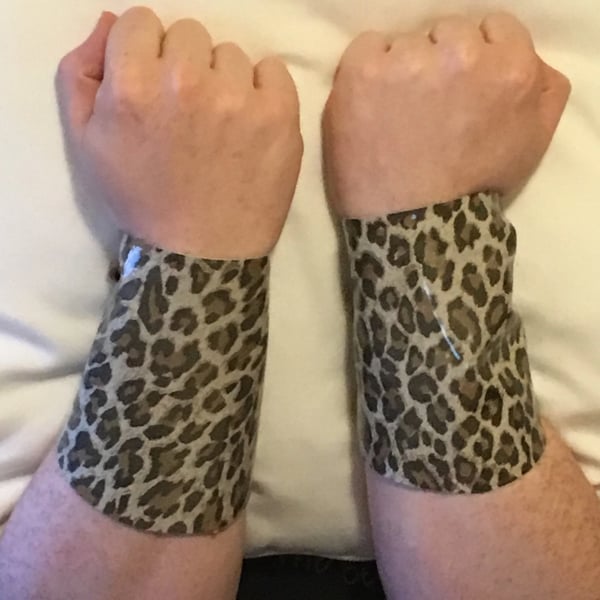 Small Pair Cheetah Animal Print Patent Leather Bracers - FREE SHIPPING