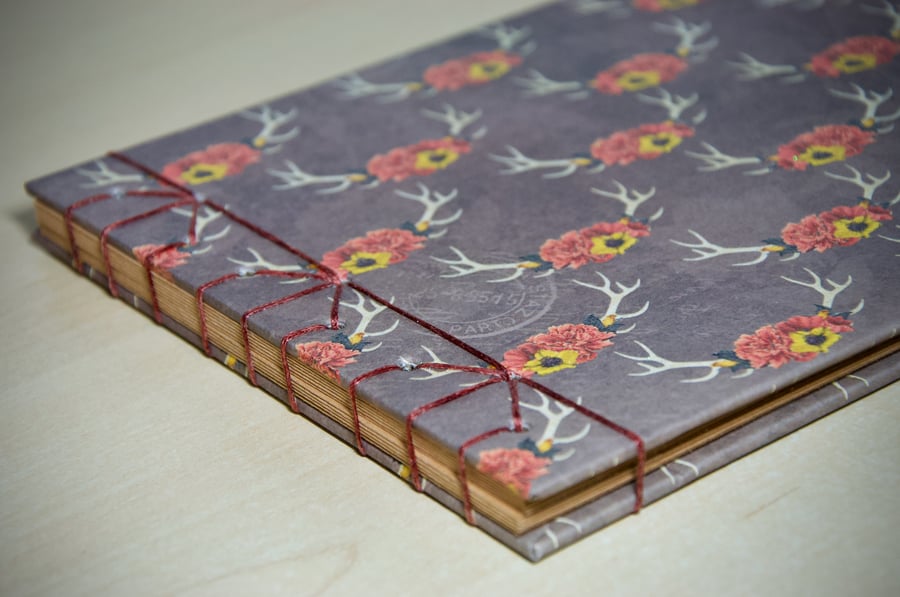Photo album with Japanese stab binding, decorative cover and Kraft paper pages