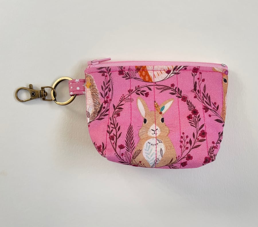 Mini Coin Purse Keychain - Pink animals