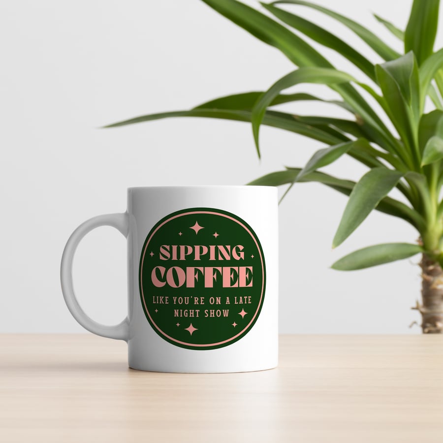 Sipping Coffee - Green & Pink Mug: Lyric-Inspired Mug, Music Lover Gift
