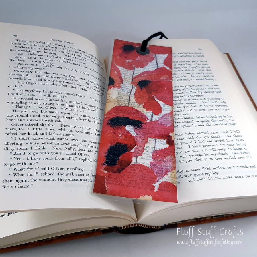 Handmade decoupage poppy bookmark