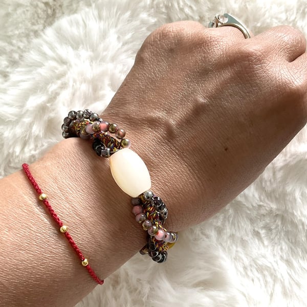 Handmade Women's Bracelet With Natural Afghanistan Jade and costume beads