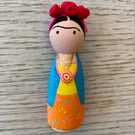 Frida Kahlo Handpainted Wooden Peg Doll - inspirational women