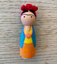 Frida Kahlo Handpainted Wooden Peg Doll - inspirational women