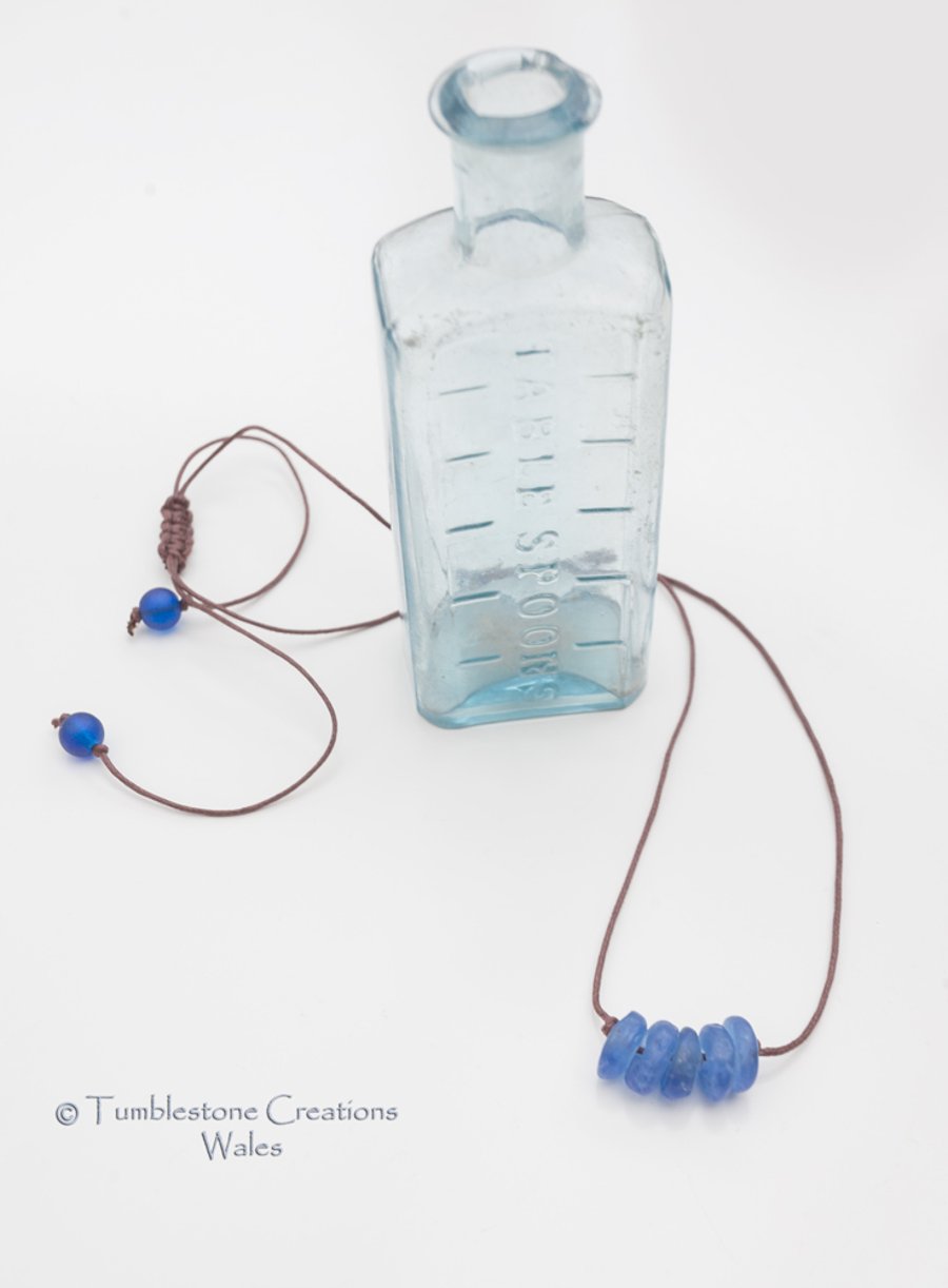 Recycled Blue Glass Beaded Cord Necklace