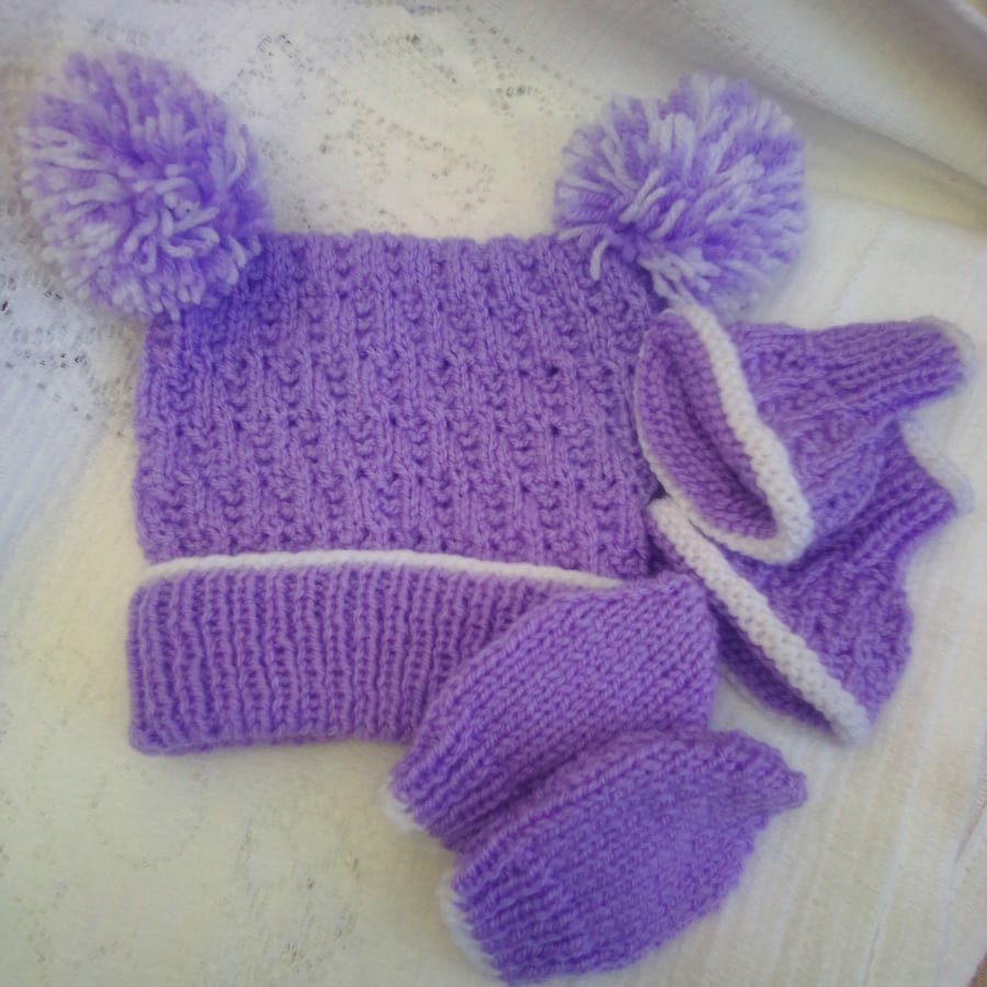 Hand Knitted 3 Piece Hat Set for Baby, Prem Sizes Available, Custom Make