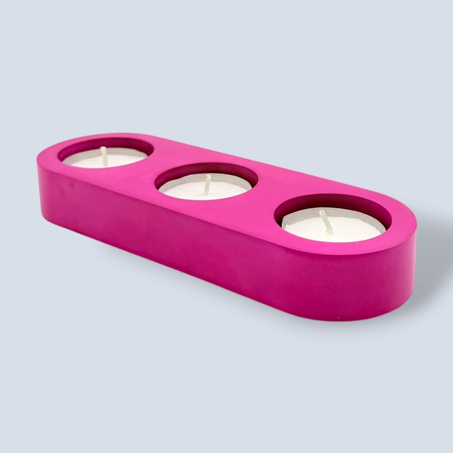 Fuchsia Pink Triple Tealight Candle Holder Handmade Home Decor Gift