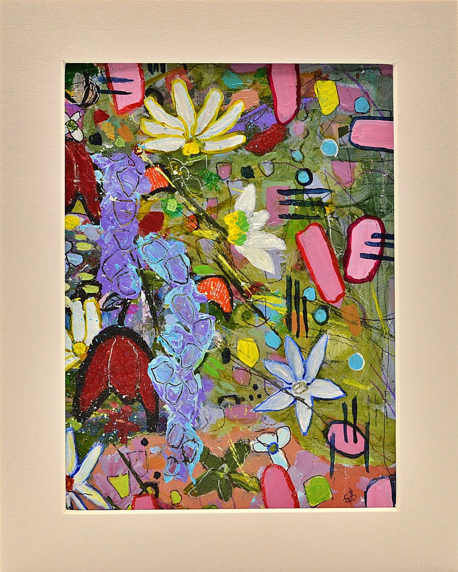 Original Abstract Painting of Flowers in the Rain (10x8 inches)