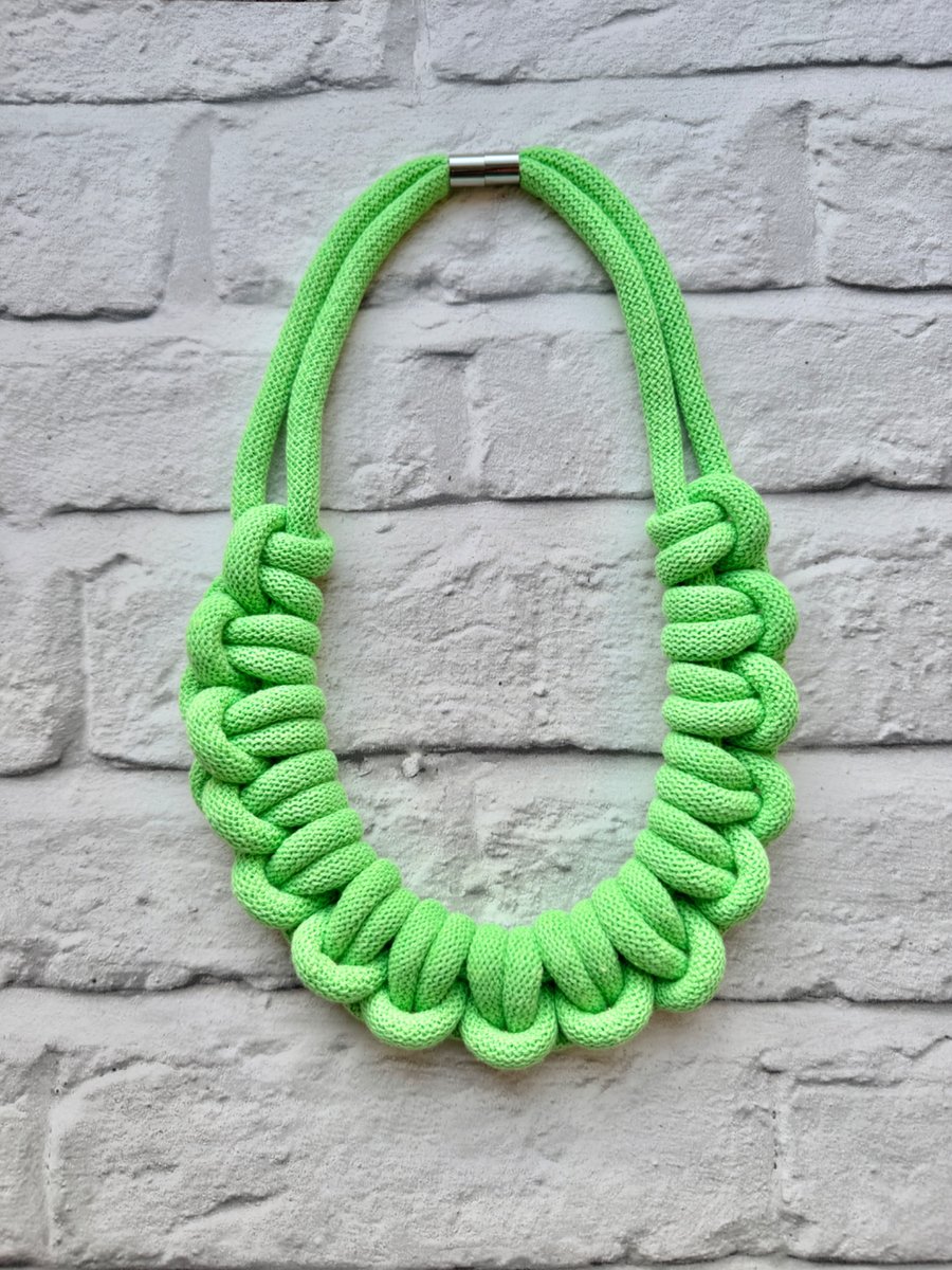 Chunky Woven Cotton Cord Necklace - Zesty Jungle Lime Green