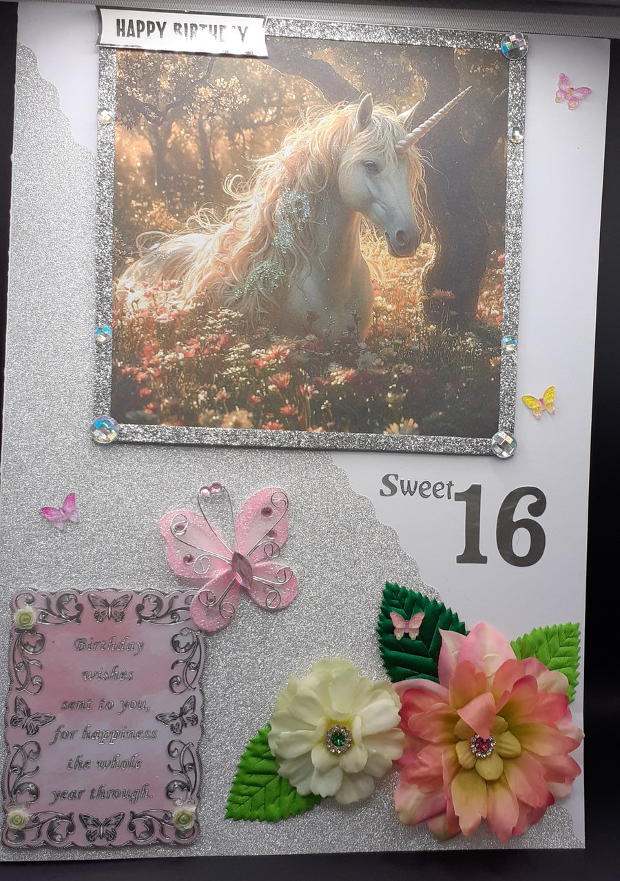 Sweet 16 Unicorn Birthday Card 