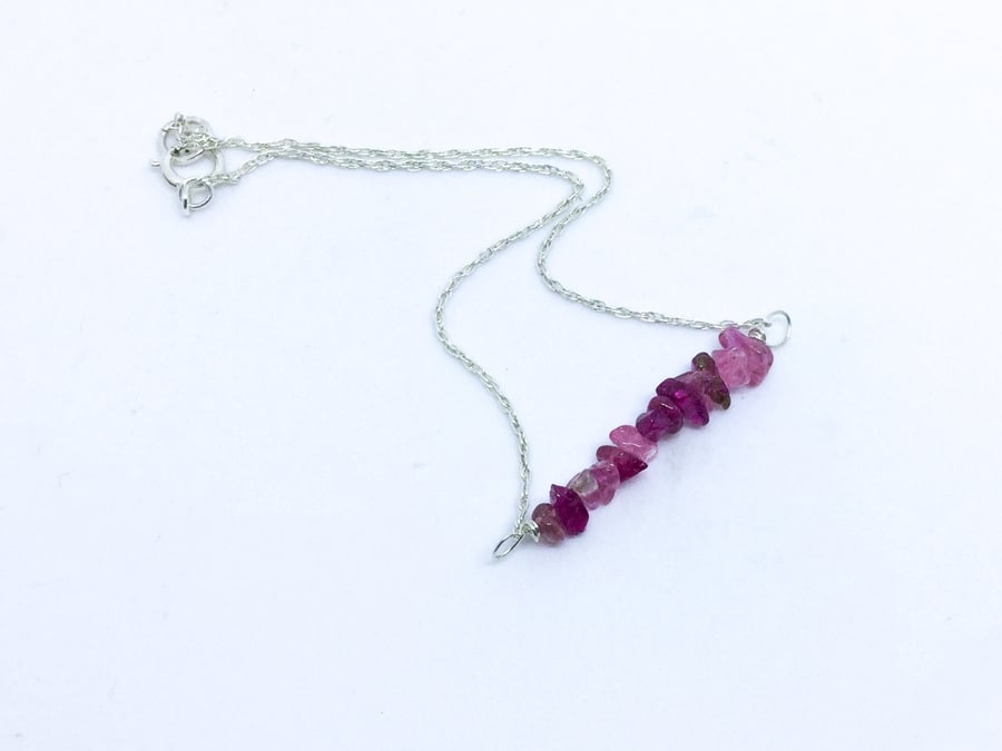 Natural Pink Tourmaline Sterling Silver Bracelet 