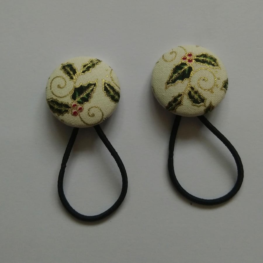 Holly on Cream Christmas Hair Bobble Hair Bands