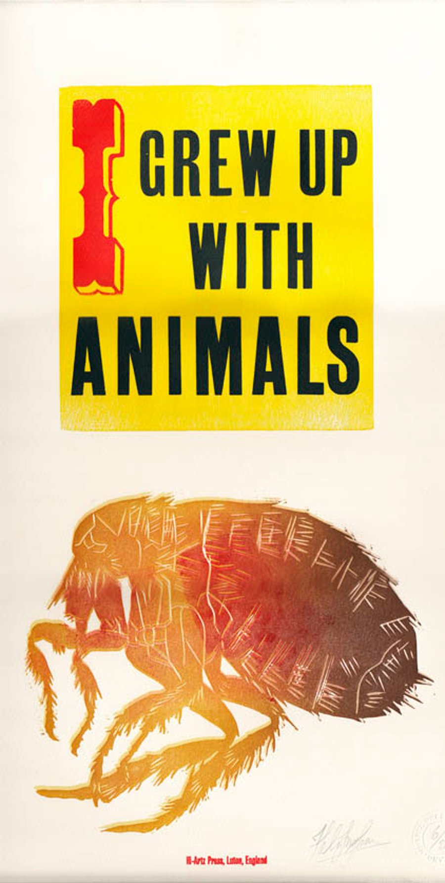 "I Grew Up With Animals" Letterpress & Lino-Cut Poster. 