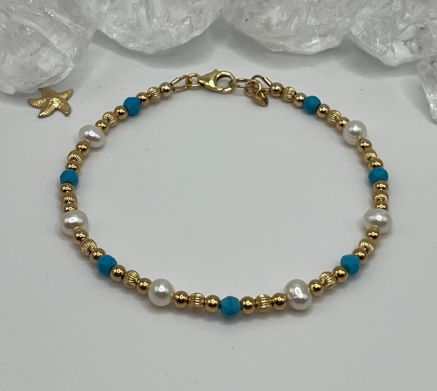 Gold, Pearl And Turquoise Bracelet