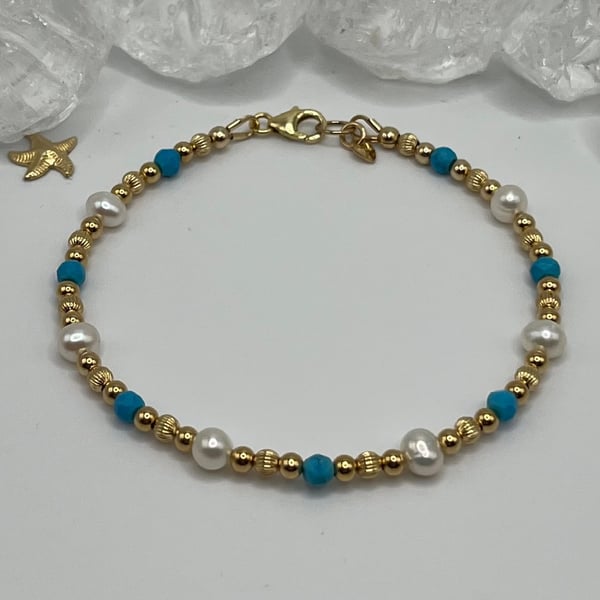 Gold, Pearl And Turquoise Bracelet