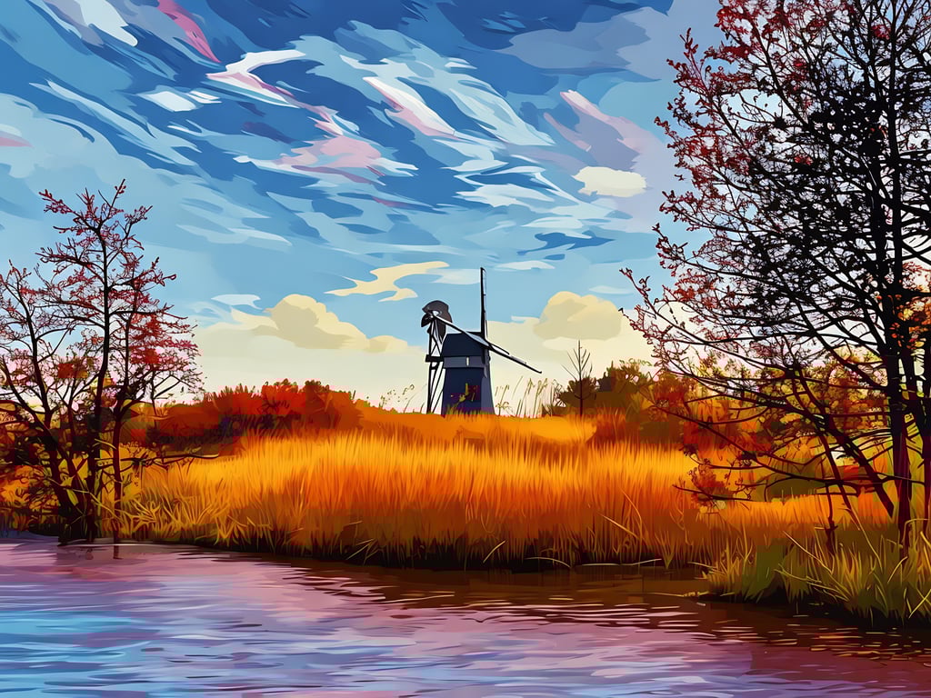 A4 Print Of Windmill on The Norfolk Broads Sunset