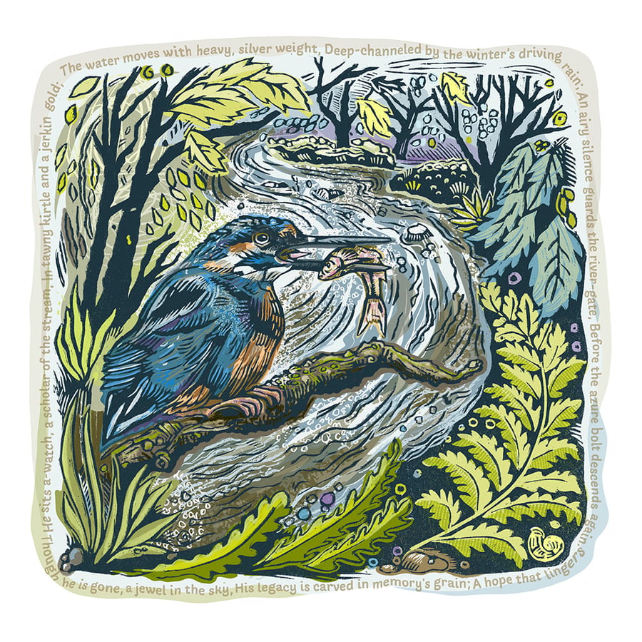 The Azure Bolt Kingfisher Art Hand-Finished Studio Piece