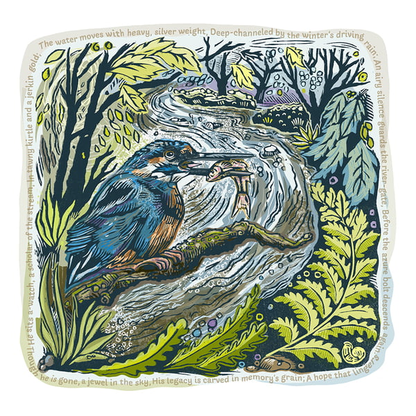 The Azure Bolt Kingfisher Art Hand-Finished Studio Piece