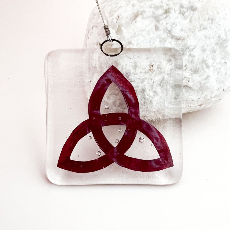 Fused Glass Celtic Knot Hanging Design 1 - Handmade Glass Suncatcher