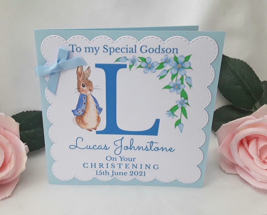 Personalised Peter Rabbit Christening Card,Flopsy Bunny Christening Card