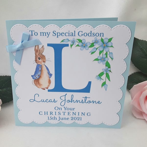 Personalised Peter Rabbit Christening Card,Flopsy Bunny Christening Card