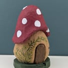 Hand Carved - Mushroom Fairy Cottage