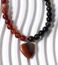 Black Agate & Red Carnelian Unique Handmade Necklace. Heart Agate Pendant 