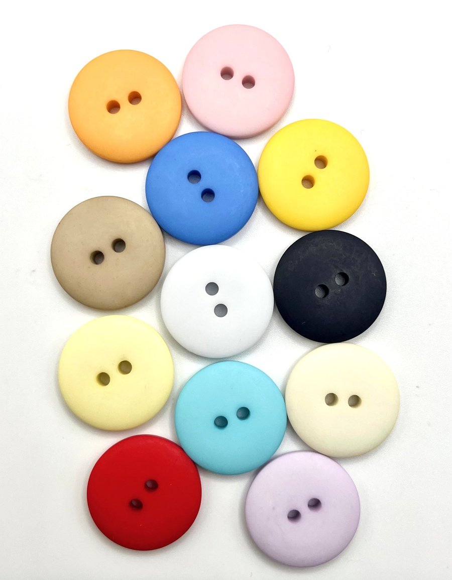 12 Smartie Buttons, Mixed Colours, 20mm Wide, One Each of 12 Colours