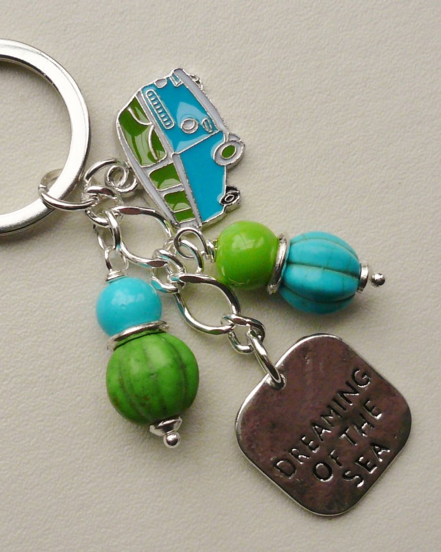 Keyring Bag Charm Blue and Green Camper Van  KCJ1601