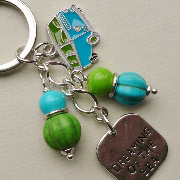 Keyring Bag Charm Blue and Green Camper Van  KCJ1601