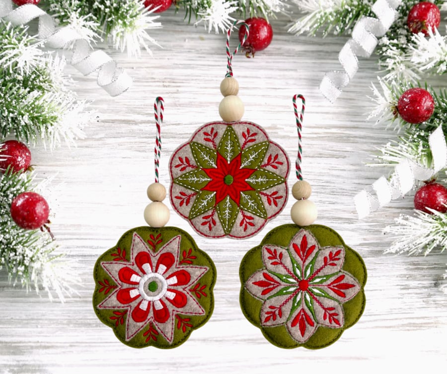 Folk Art Embroidered Christmas Decorations